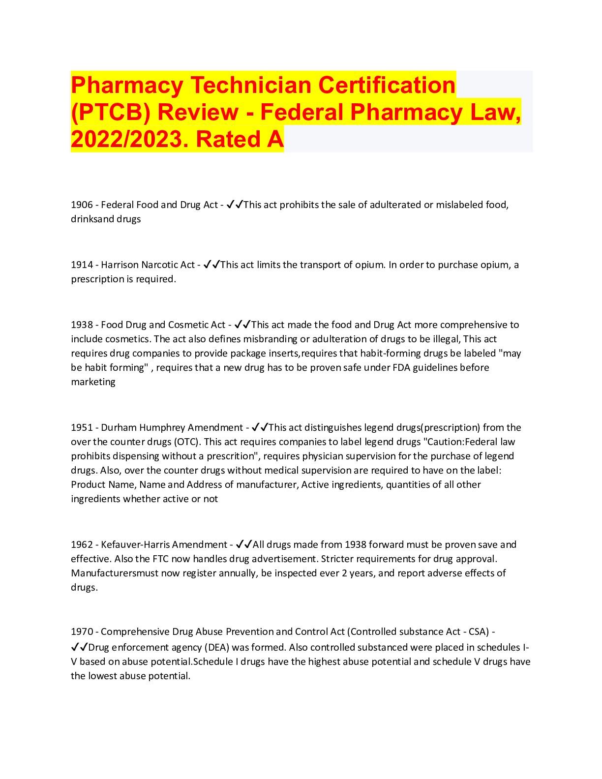 Pharmacy Technician Certification (PTCB) Review Federal Pharmacy Law